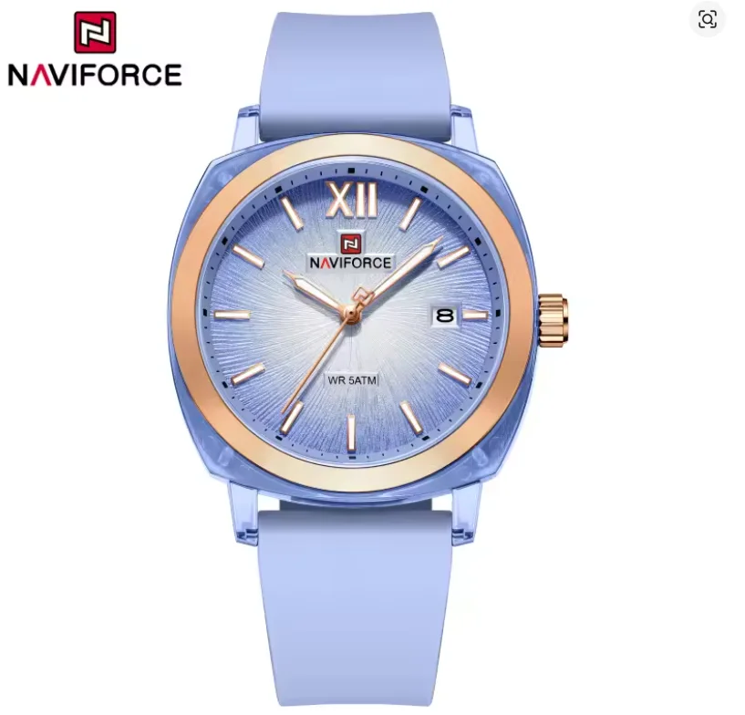 NAVIFORCE Woman Luminous Pointer 5ATM Waterproof Quartz Watch Fashion Simple Watch Calendar Silicone Strap Ladies