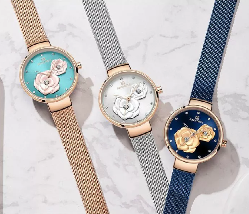 NAVIFORCE Women Luxury Creative Design Watch Stainless Steel Mesh Band Watches for Lady NF5013