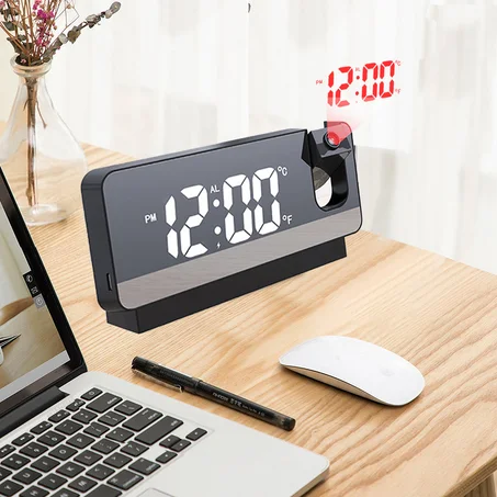 Mirror Surface Projection LED Alarm Clock