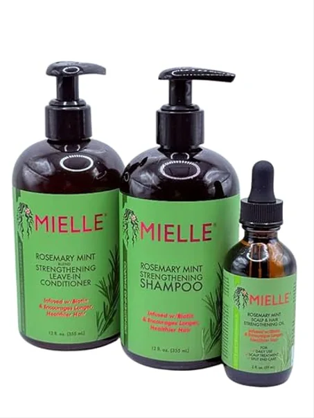 مجموعة نمو الشعر بالنعناع من روزماري مكونة من 3 +قطع  شامبو تقوية+ بلسم يترك+زيت فروة الرأس والشعر  غني بالبروتين - لشعر أقوى وأكثر صحة