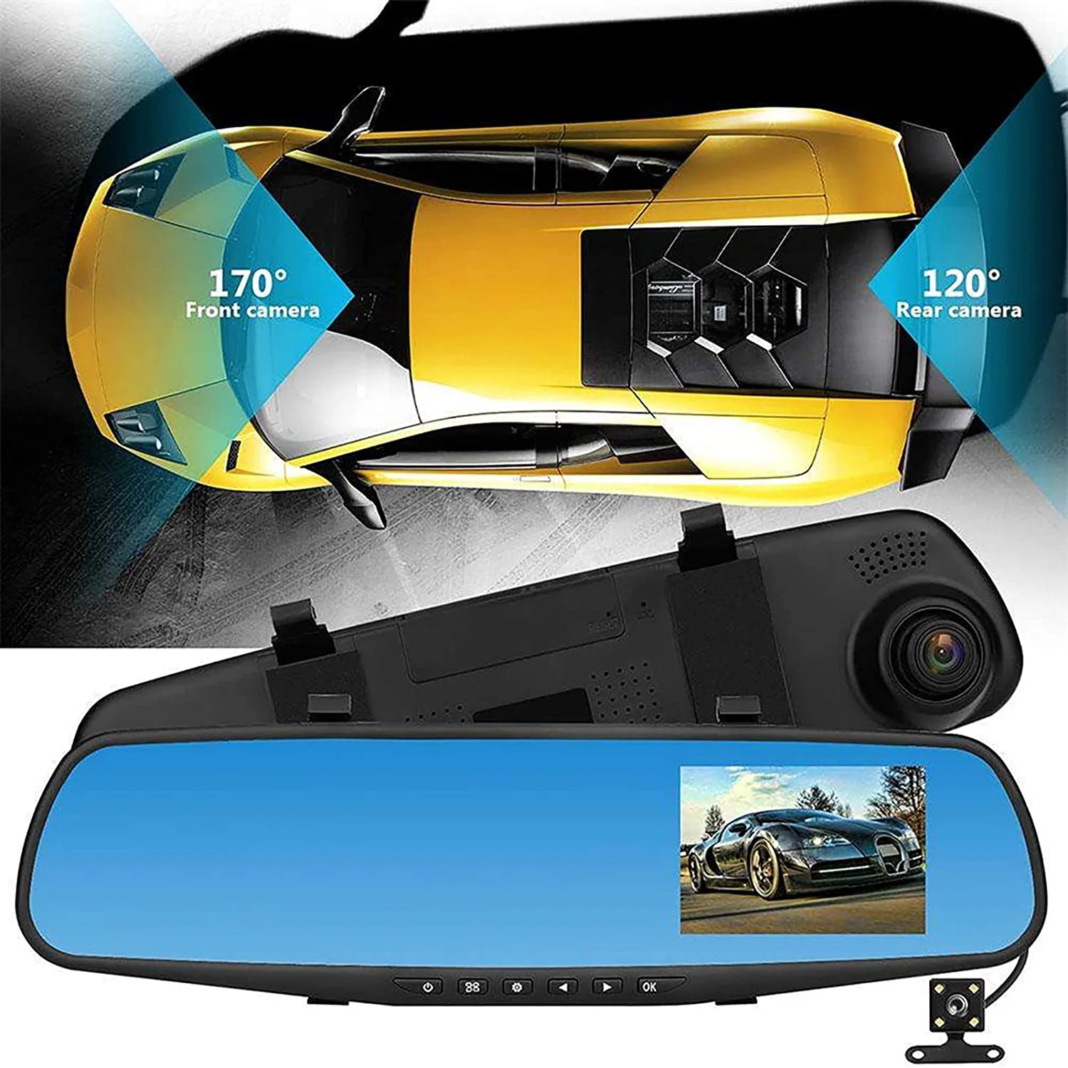 عرض 2 مرايا و كاميرة السيارة سهله التركيب - Front & Back view camera
