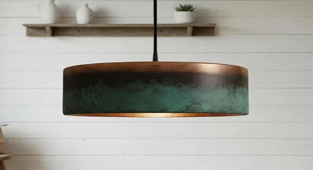 Handmade Copper Pendant Light – Round Moroccan Lamp, Green Patina Finish