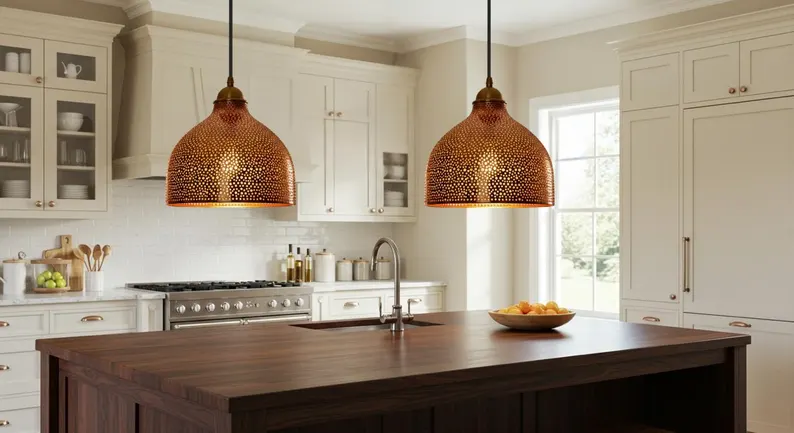 Handmade Copper Dome Pendant Light – Oxidized Patina, Modern Island Lighting