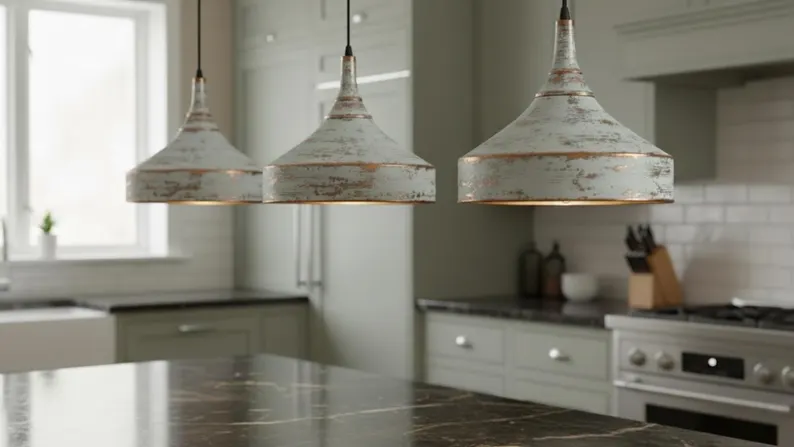 Rustic White Copper Pendant Light, Handmade Farmhouse Dome Hanging Lamp