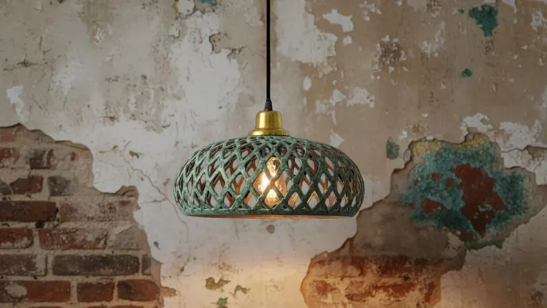 Handmade Copper Pendant Light, Green Patina Finish, Rustic Vintage Style