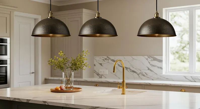 Handcrafted Brass Dome Pendant Light: Industrial Moroccan Lighting