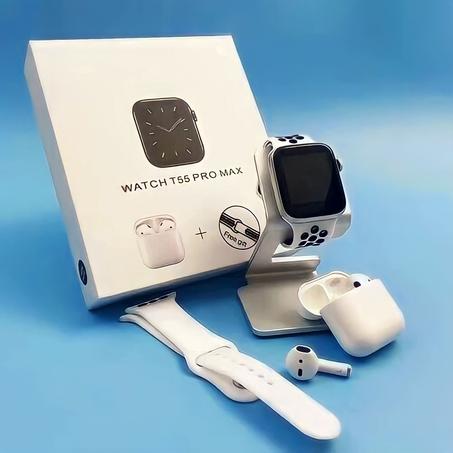 The New Listing T55 PRO MAX "ساعة ذكية" Reloj Inteligente Waterproof Smartwatch + "bluetooth سماعات"