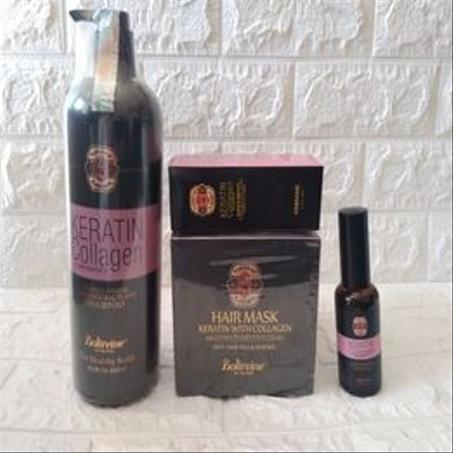 Pro Kératine Shampooing Collagène 850 ml + Masque Cheveux 300 ml + Sérum 50 ml  Fabriqué en Italie