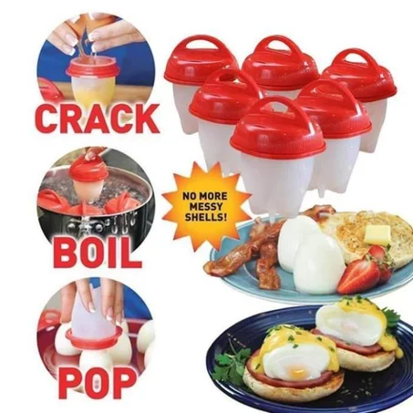 سيليكون بيضة مسلوقة - طباخ بيض مسلوق بالسيليكون - 6 قذائف