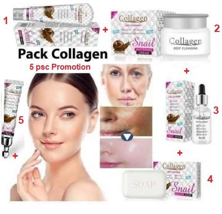 Pack Collagen 5P + crème solaire  Savon   Serum   Anti-cernes  Anti-acné