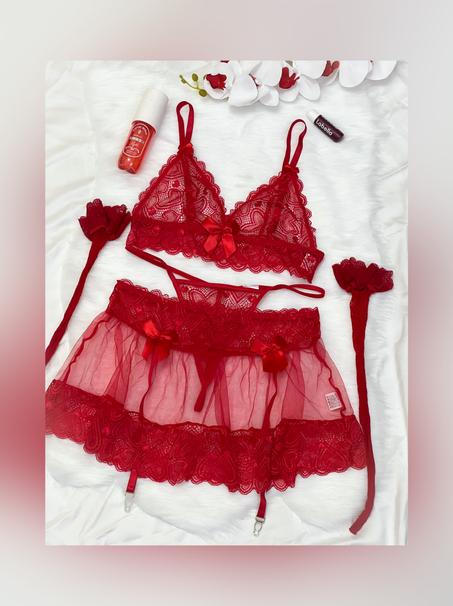 Ensemble de lingerie à 5 pièces rouge REF/003