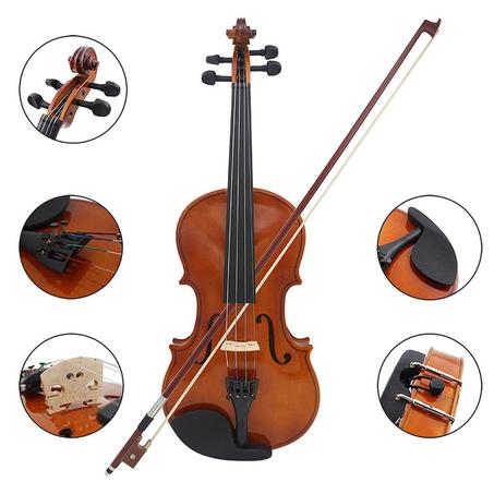 Violon Acoustique 4/4 en Plein Bois avec Accessoires Colophane Brun