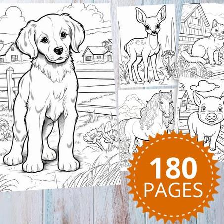 180 pages à colorier mignonnes d'animaux de la ferme
