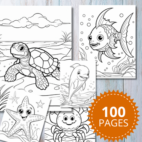 100 Pages à Colorier Animaux Marins Mignons