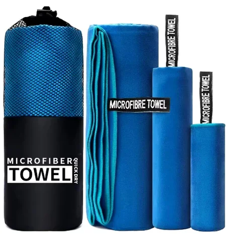 "منشفة رياضية سريعة الجفاف بحجم 40x80 سم باللون الأزرق والرمادي والأخضر والبرتقالي، مناسبة للسباحة، وصالة الألعاب الرياضية، واللياقة البدنية، والتخييم، والجري، والشاطئ. يمكن استخدامها أيضًا ك