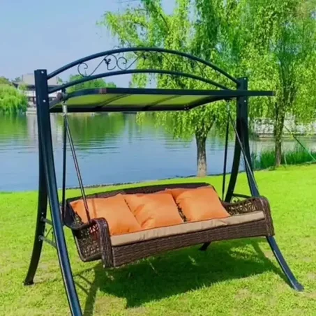 تصميم جديد لثلاثة أشخاص كرسي متأرجح حديقة فناء الروطان كرسي متأرجح مع مظلة