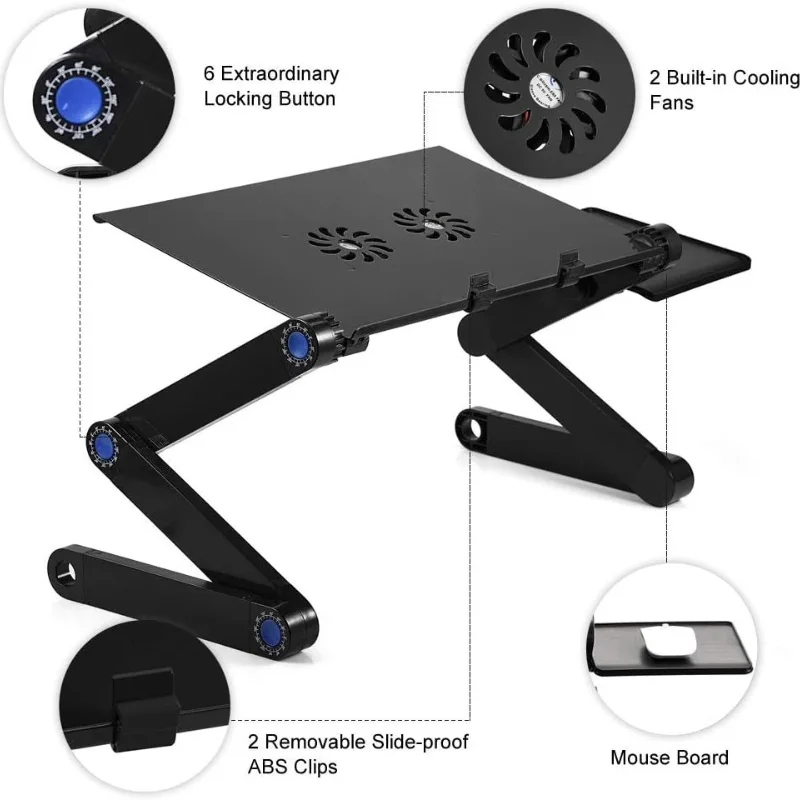 Support Ordinateur Portable Ventilé Réglable Aluminium