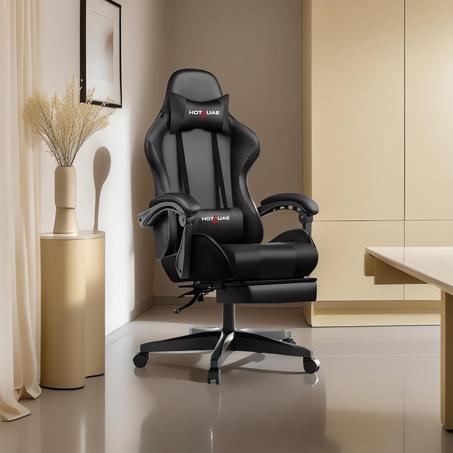 كرسي ألعاب، كرسي مكتب، كرسي كمبيوتر، كرسي مريح للسباق،مسند ذراع قابل للتعديل، كرسي ألعاب عالي الظهر مع مسند للرأس، دعم أسفل الظهر والساق (أسود)