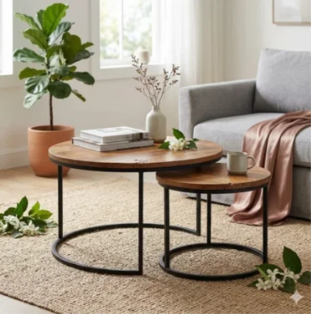 Set of Rustic Nesting Coffee Tables طقم طاولات قهوة ريفية متداخلة