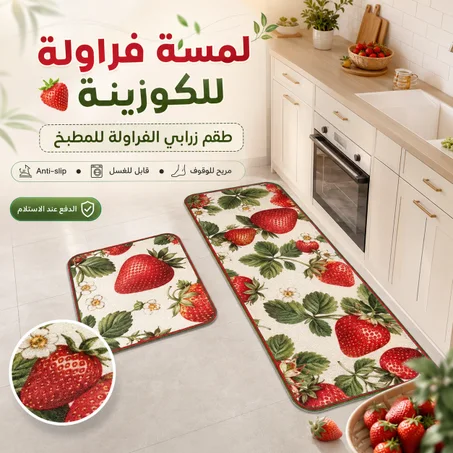 طقم زرابي الفراولة للمطبخ  🍓