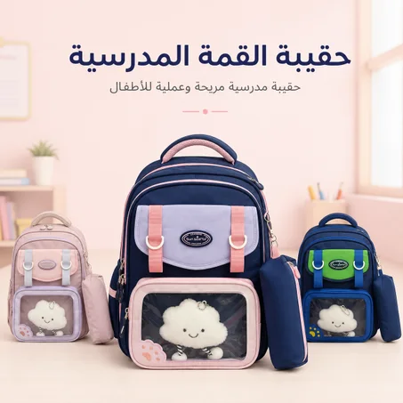 حقيبة القمة المدرسية  + مقلمة مجانا + حاملة مفاتيح مجانا