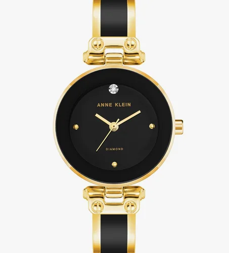 ان كلاين ساعة للنساء بمينا من الماس الاصلي وسوار حلقي