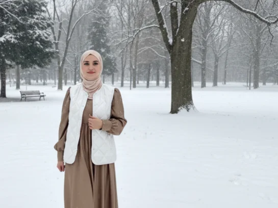 امرأة ترتدي الحجاب في منظر طبيعي ثلجي