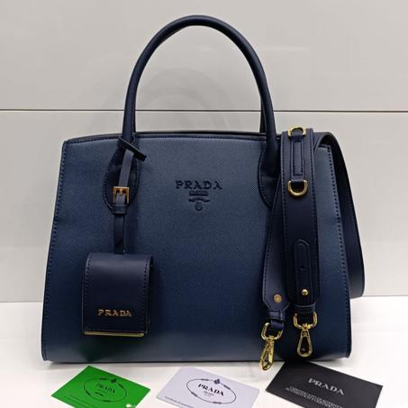 Sac PRADA Galleria en cuir saffiano "Bleu Marine''