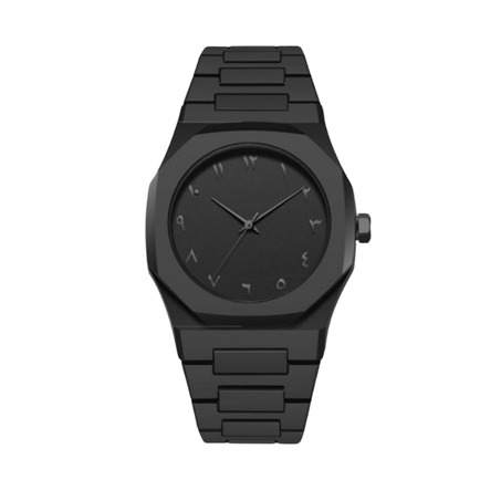 ساعة باللون الأسود بأرقام عربية