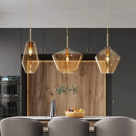 Lot de 3 pièces suspension LED en Verre Ambré