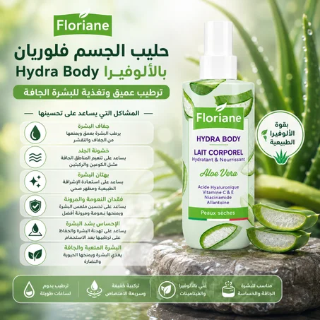 حليب الجسم فلوريان Hydra Body بالألوفيرا – ترطيب عميق وتغذية للبشرة الجافة