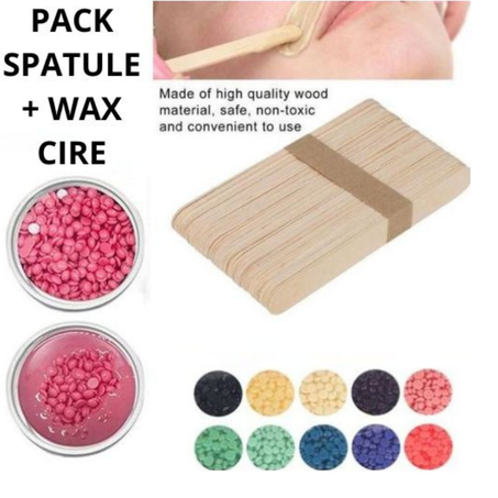 Pack Wax Cire 200g +spatule En Bois Abaisse-langue Masque Jetable 100 Pcs (Wax Couleure Aleratoire)