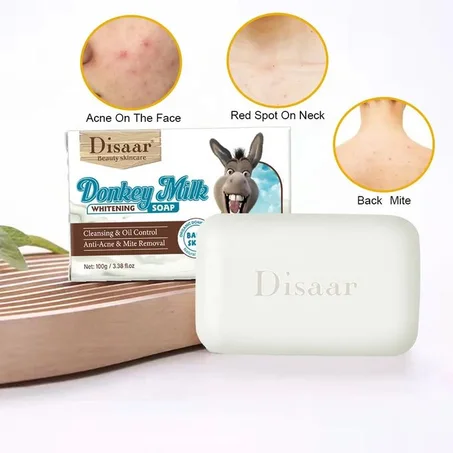 Disaar Savon naturel au lait d'ânesse pour nettoyage visage et corps anti-acné anti acariens 100g