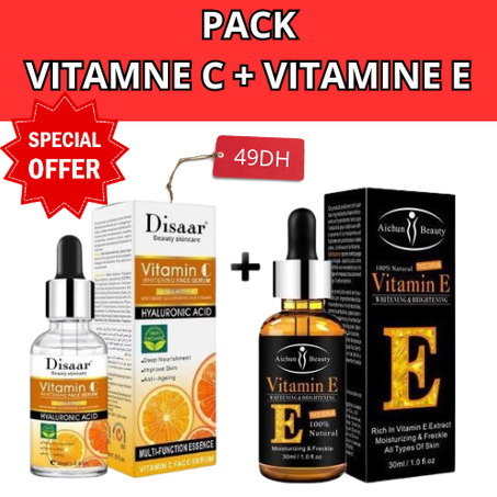Disaar 2 Vitamine C Sérum d'acide Hyaluronique + Sérum Visage Anti-âge Vitamine E