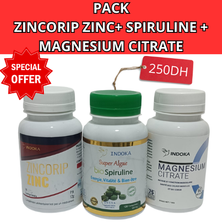 مجموعة زينكوريب زنك + سبيرولينا + المغنيسيوم سترات