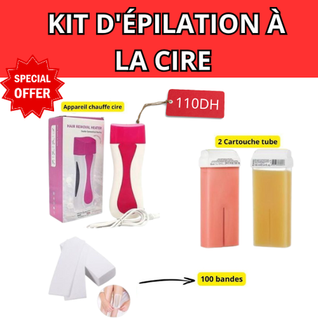 Kit d'épilation à La Cire : Appareil chauffe cire +2 Cartouche tube + 100 bandes