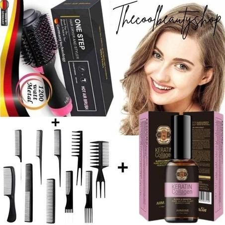 One Step germany soufflante + KERATIN COLLAGEN HAIR + 10 Peignes De Coiffure Professionnels