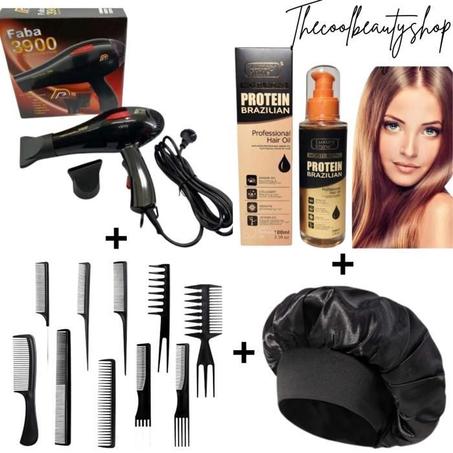 ensemble de Sèche cheveux faba 3900 + 10 peigne multifonction + serum protein brazilian + bonnet de cheveux