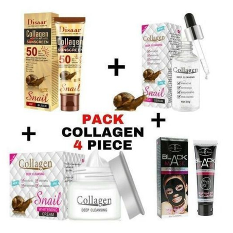 Snail Pack Collagen Sunscreen + Black Mask + Collagen Face Serum +Creme Collagen