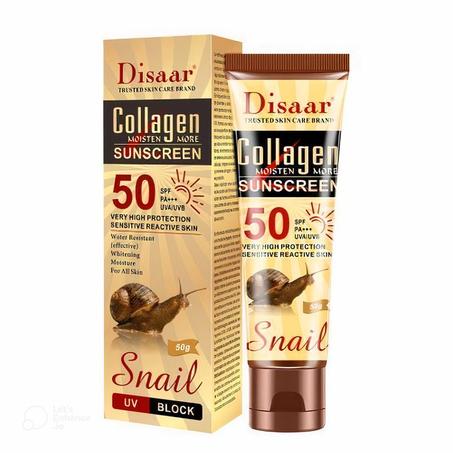 Disaar Ecran solaire SPF 50 Crème escargot collagène Blanchissante Anti-Âge/Rides 50g