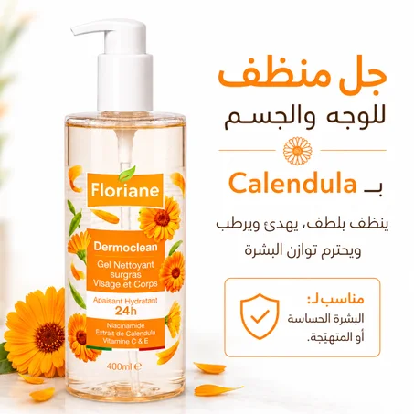 جل منظف للوجه والجسم بالكالنديولا (Calendula) – تنظيف لطيف وترطيب يدوم 24 ساعة