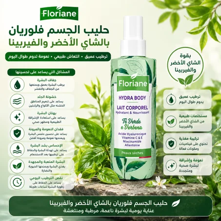 حليب الجسم فلوريان بالشاي الأخضر والفيربينا ترطيب عميق • انتعاش طبيعي • نعومة تدوم طوال اليوم