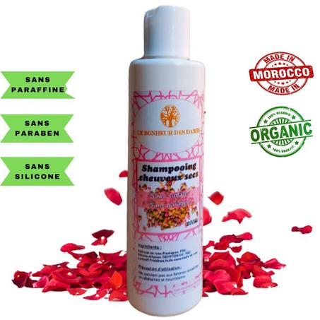 Shampoing au Rose pour les Cheveux Secs 200ml - 100% Naturel