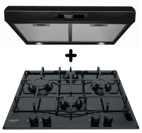 Ariston hotpoint فورنو بلاك كاستري زاج اسود 60سم+شفاط هوت كاستري فيلتر