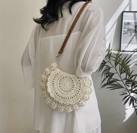Sac crochet beige style bohème