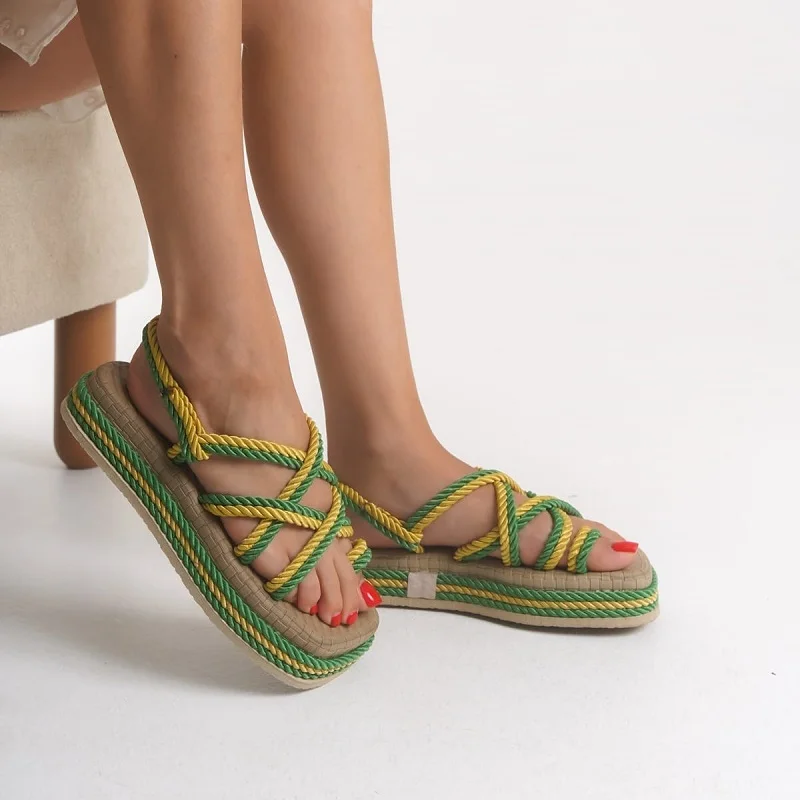 Sandale d’été à cordes modernes (ref-005) – Jaune et vert