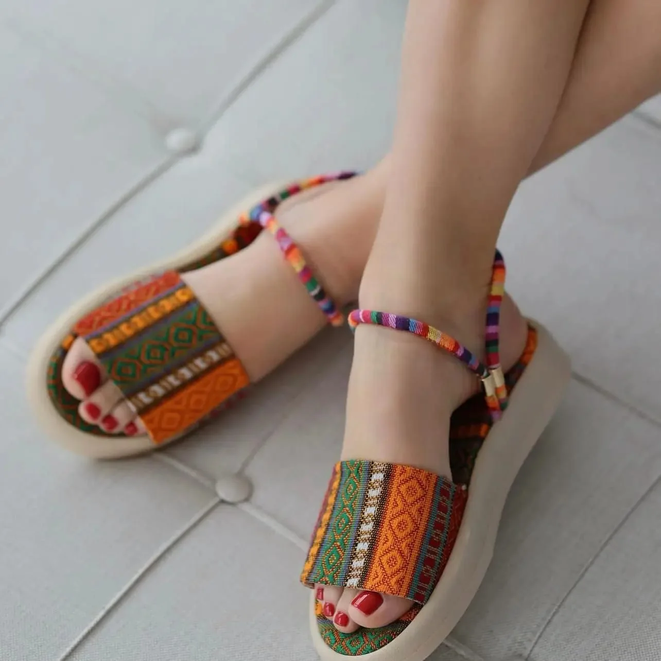 صندل صيفي نسائي بنمط بوهيمي (REF-002) برتقالي