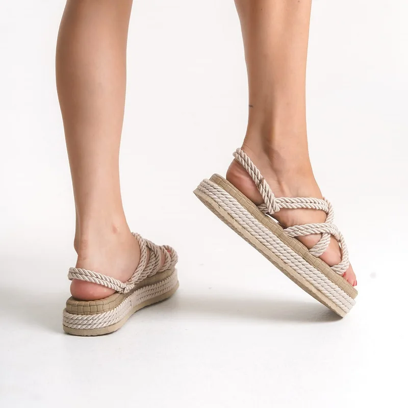 Sandale d’été à cordes modernes (ref-005) – Beige