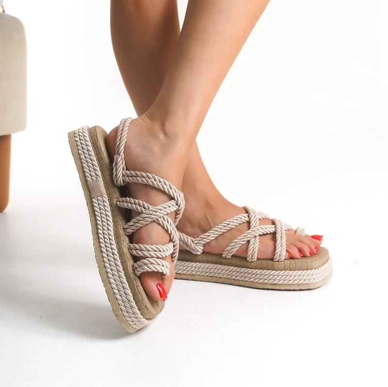 Sandale d’été à cordes modernes (ref-005) – Beige