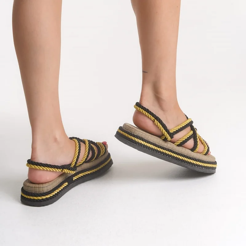 Sandale d’été à cordes modernes (ref-005) – Noir et jaune